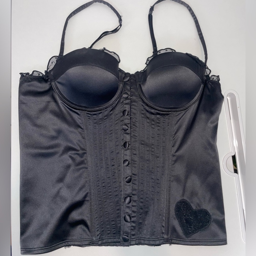 Y2K Pussycat Dolls Corset Bustier Bebe Top Black Heart Charm Valentine Medium